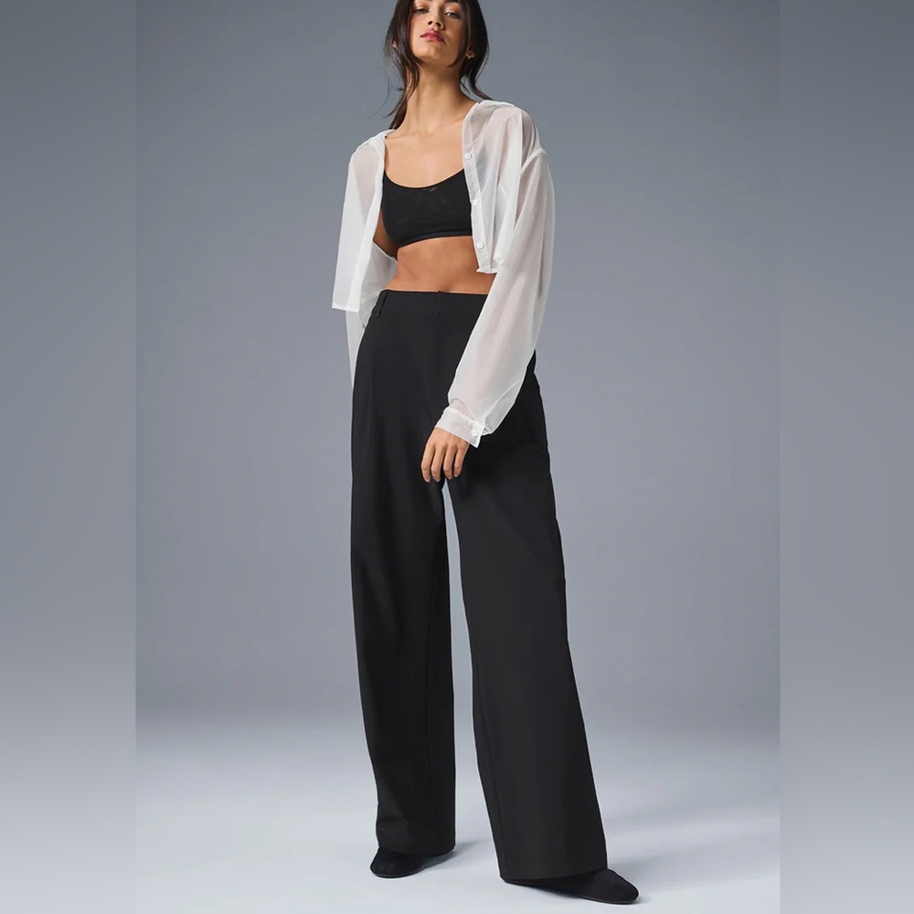 Alo Yoga Womens High Pursuit Trouser Pants Wide Leg Black Small 30” Inseam